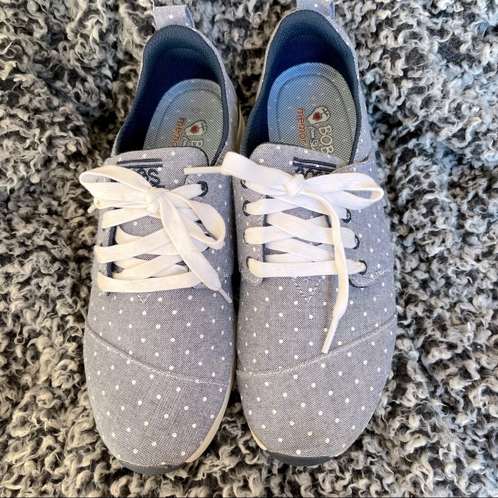 Bobs by Skechers Tennis Shoes Sneakers Navy Size 10 Denim Polka Dots Like New